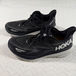 Hoka One One Clifton 9 Mens Running Shoes Black White Size 12 D Sneakers Comfort
